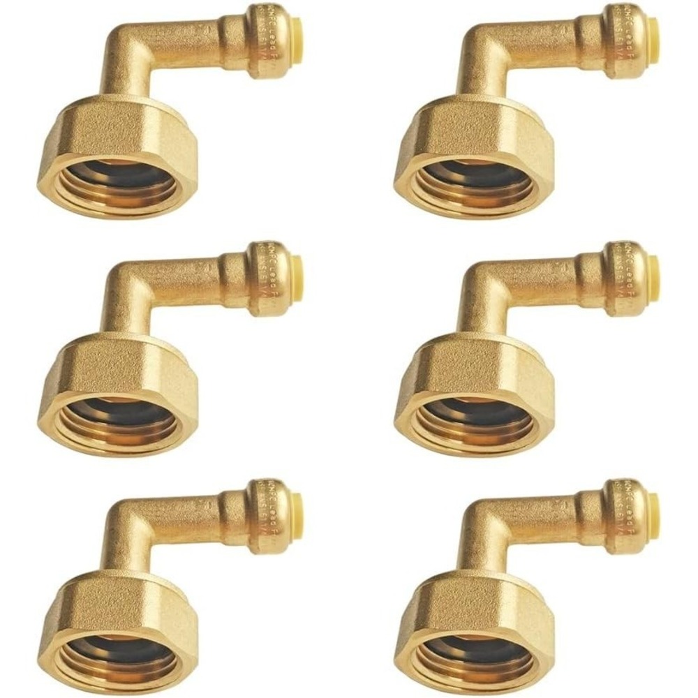 HQMPC Pushfit 90 Degree Dishwasher Elbow 1/4 x 3/4 Lead Free Brass 6 Pcs